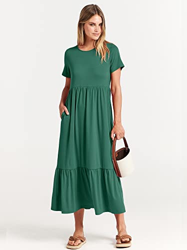 Image of ANRABESS Womens 2026 Summer Casual Maxi Dress A line Tiered Flowy Short Sleeve Crewneck T Shirt Beach Travel Long Dresses