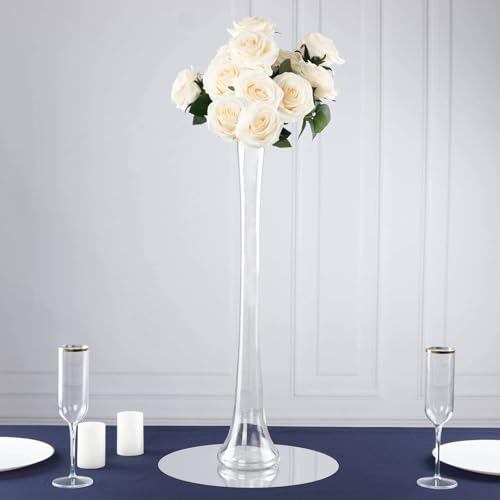 Efavormart 6 Pack Clear Heavy Duty Eiffel Tower Glass Vases with Round Base Tall Skinny Flower Bud Vase Centerpieces - 24