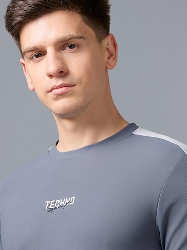 Image of TECHNOSPORT Men's Colorblock Full Sleeve T-Shirt MATPIQ Quick Dry Slim Fit Round Neck Sports Tee for Gym Casual Layering Wear UPF50+ Anti Odour