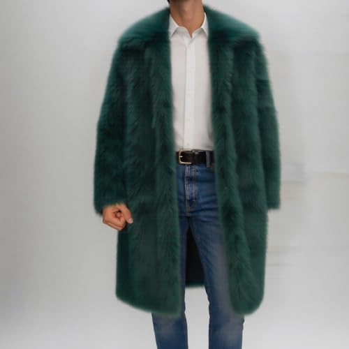 Image of Lisa Colly Men's Faux Fur Coat Winter Parka Overcoat | Men's Faux Fur Jacket, Winter Faux Fur Long Coat, Long Sleeve Fluffy Overcoat