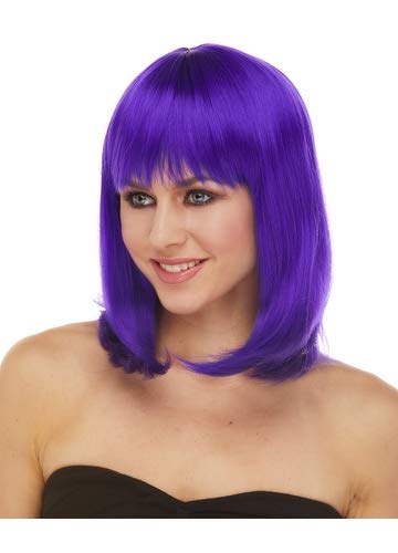 Magibrunette Short Purple Bob Wig with Bangs Straight Synthetic Wig 12 Inches Heat Resistant Fiber Colorful Cosplay Wigs for Women