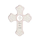 DEMDACO Bless This Child Soft Pink 7 x 5 Porcelain Ceramic Hanging Wall Cross