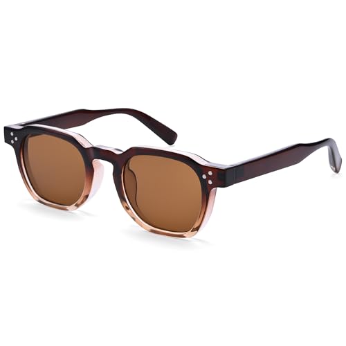 Image of Square Sunglasses for Men Women - Retro Chunky Rectangle Frame Sun Glasses Classic Vintage Shades