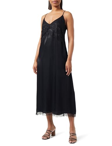 Robe midi en satin fluide coupe flatteuse anti-froissement avec dentelle