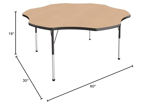 Image of FDP Flower Activity School and Office Table (60 inch), Standard Legs with Ball Glides for Collaborative Seating Environments, Adjustable Height 19-30 inches - Maple Top and Black Edge
