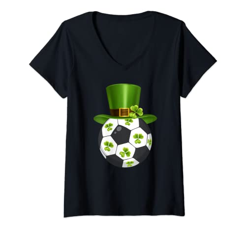 Mujer Soccer Ball Shamrock St Patricks Day Clover Sport Boys Girls Camiseta Cuello V