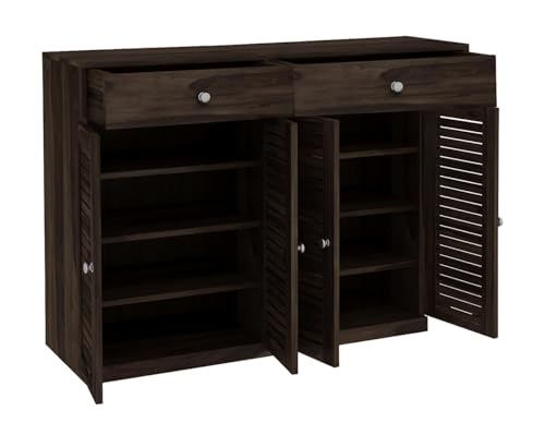 Image of The Attic Lisbon Shoerack Walnut, Shoe Storage Cabinet for Home, Shoe Rack with Seat & Door, Shoe Organizer, Shoe Rack for Home, Walnut Matte Finish