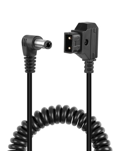 YANBORONSN Cable en espiral de ángulo de 90 grados D-TAP a CC 5,5 × 2,5 mm, conector D-Tap macho a CC 5,5 × 2,5 mm macho cable de alimentación, para cámaras, monitores, luces LED, etc. (0,4 m/1,3 ft)
