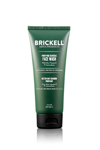 Brickell Men's Purifying Charcoal Face Wash for Men, Natural and Organic Daily Facial Cleanser, 3.4 Ounce, Scented Men's Face Cleanser