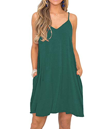 Image of Women's Summer Spaghetti Strap Casual Swing Tank Beach Cover Up Dress with Pockets