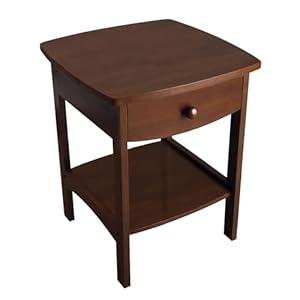 Winsome 22 x 18 x 18-Inch Wood Curved End Table/Night Stand with One Drawer, Brown (94918)