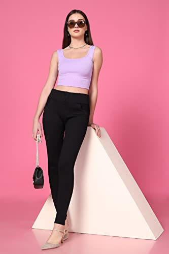 Image of TOPLOT Women's Solid Ribbed Round Neck Sleeveless Slim Fit Tank Top (5069)