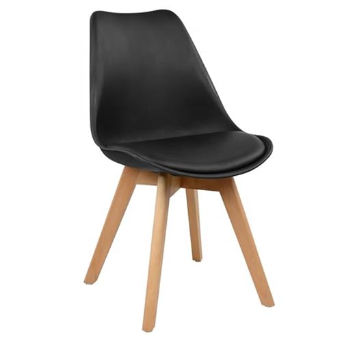 Image of Creative Cafe Chair This Sleek, Ergonomic Chair Features a Black Molded Plastic seat with Natural Wooden Legs, Perfect for Enhancing Modern Dining Rooms, Living Spaces. | (Pack of 1) (Black)