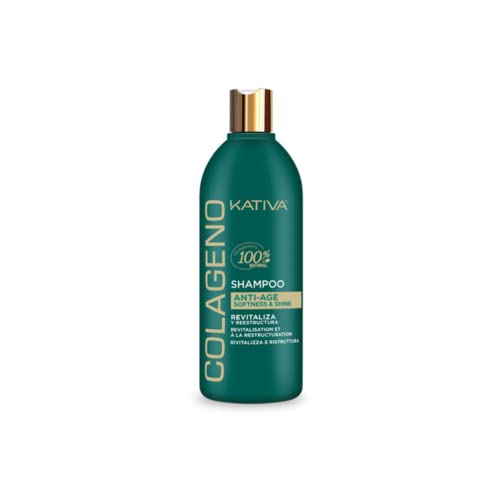 Kativa Colágeno Champú Anti-Age Revitalizante 500 ml | Reestructura, Aporta Brillo y Suavidad | Cabello Débiles y Finos| Sin Sulfatos ni Parabenos | Proteínas de Colágeno