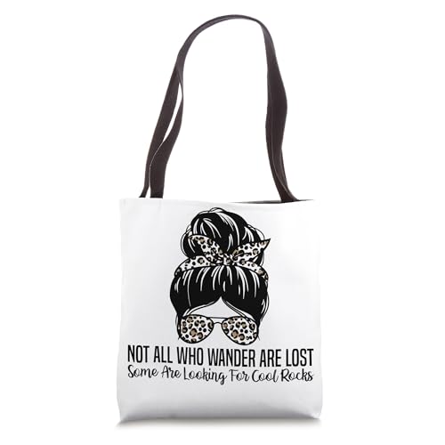 Bolso tipo tote con frase 'No todos los que vagan están perdidos, algunos buscan piedras geniales' miniatura 1