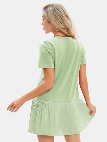 Image of EXLURA Womens Summer Casual Short Sleeve Dress Crewneck Tshirt Dresses Pleated Aline Mini Dress 2025 Vacation Beach Sundress