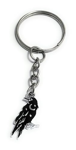 FizzyButton Gifts Black Crow Keyring Key Ring with Enamel Charm and Silver Tone Keychain