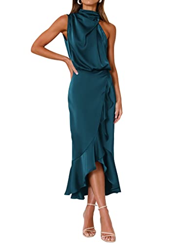 KIRUNDO Satin Mock Neck Midi Dress for Women