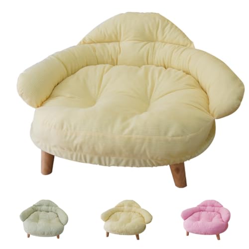SJGEIDM ペットソファ、猫と犬のベッド、ペット用家具、木製の脚付き、広いスペース、肌に優しい、お手入れが簡単、取り外して洗えるカバー、屋内リビングルーム、スタイリッシュ、かわいい、ふわふわ、暖かい、オールシーズン対応 (レモンイエロー,M 50*40