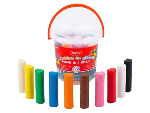 DACO Pâte à Modeler 10 Couleurs, Seau de Rangement avec Poignée, Plastiline Non Toxique Souple & Malléable, Kit Activités Créatives École, Maternelle,...