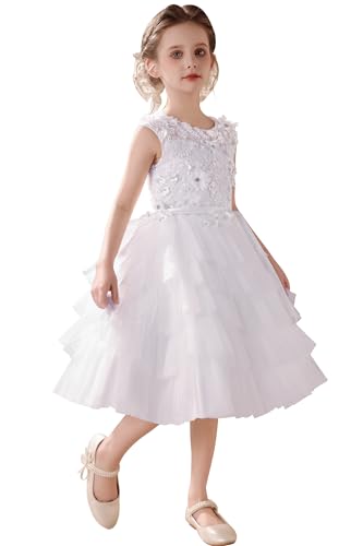Tulle Short Flower Girls Wedding Guest Dress Lace Floral First Communion Dress for Summer Pageant