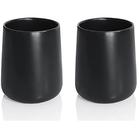 Matte Black Toothbrush Holder, 2 Pcs Ceramic Tooth Brushing Cup Holders, Toothbrush and Toothpaste Organizer Stand for Bathroom Home Decor, Countertop Dresser Storage Cover