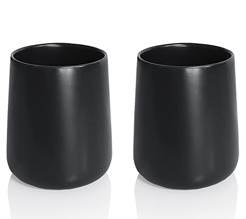 Matte Black Toothbrush Holder, 2 Pcs Ceramic Tooth Brushing Cup Holders, Toothbrush and Toothpaste Organizer Stand for Bathroom Home Decor, Countertop Dresser Storage