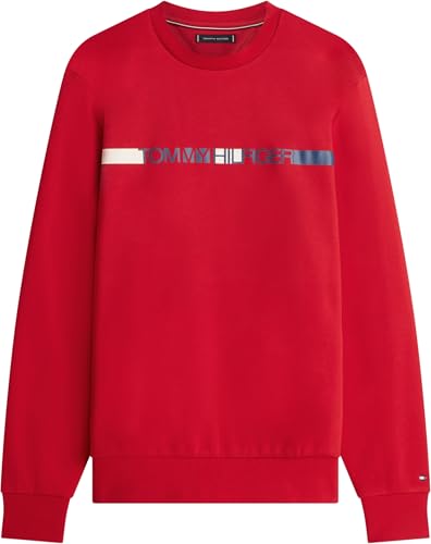 Tommy Hilfiger Herren Sweatshirt Brand Love Stripe mit Rundhalsausschnitt, Rot (Medium Red), S – Ansicht 5
