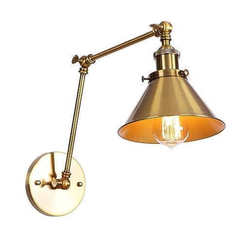 Aplique De Pared con Brazo Oscilante, Lámpara Industrial Retro, Metal Dorado 2 * Enlaces Ajustables, Accesorio Iluminación E27, Apliques Decorativa Granja Antigua