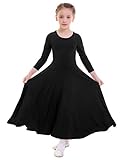 ZX Girls Long Sleeve Praise Dance Dress Full Length Wide Swing Lyrical Dancewear Liturgical Worship Costume (Tag 150, Black)