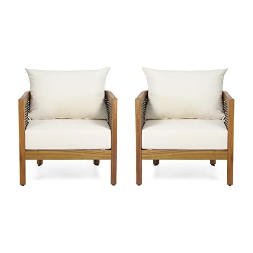 Christopher Knight Home Burchett Outdoor Acacia Wood Club Chairs with Cushions, Beige, Brown