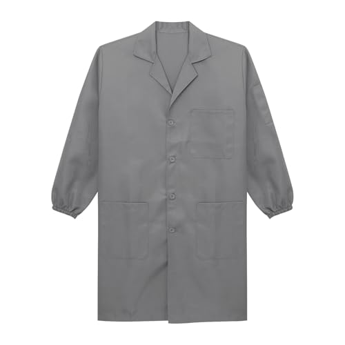 Image of iiniim Mens Long Sleeve Wear Resistant Work Coat Notched Lapel Dustproof Jacket Lab Coat Workwear