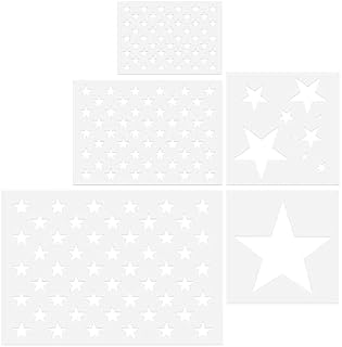 KINBOM 5pcs Stars Template for Painting, Plastic Star Stencil Template in Different Sizes Reusable American Flag Stencil Star Stencils for Painting on Wood Fabric Paper Wall (5 Sizes)