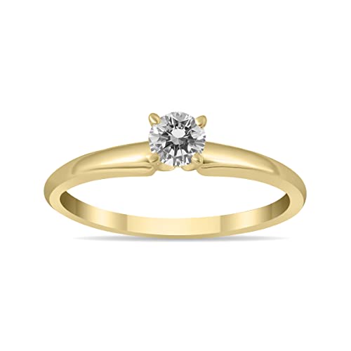 1/10 Carat Round Diamond Solitaire Ring in 14K Yellow Gold