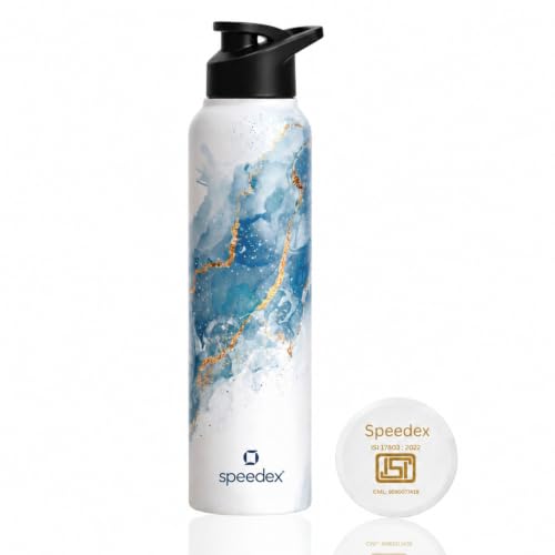 Image of Speedex Stainless Steel Water Bottle 1 Ltr (1000ml), BIS Approved, Leak-Proof Sipper Cap, Ice Marble Printed Design, Office, School, Travel, Daily Use, Men, Women, Boys, Girls, Kids, Set of 1