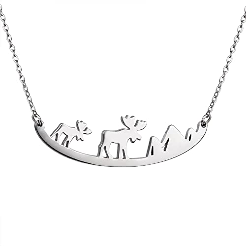 Collier arbre et élan acier inoxydable pour femme qui ne noircit pas sous l'eau