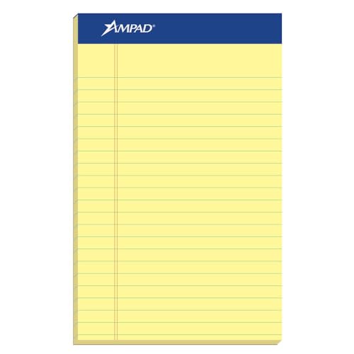 Blocs perforés jaune canari Ampad 5x8 format juridique de 50 feuilles pour la prise de notes