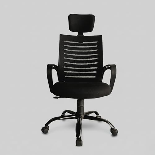 Image of Kepler Brooks Aspira Office Chair for Work, Ergonomic Office Chair, Computer Chair, Study Chair for Home, 2D Headrest, Tilt Lock Mechanism with Seat Height Adjustment, Heavy Duty Metal Base (Black)