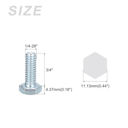 Image of METALLIXITY Hex Bolts (1 /4-28x3 /4) 12Pcs, Carbon Steel Zinc Plated Fully Threaded, UNF Fine Thread Hex Head Screw Bolt - for Furniture Repair, Silver