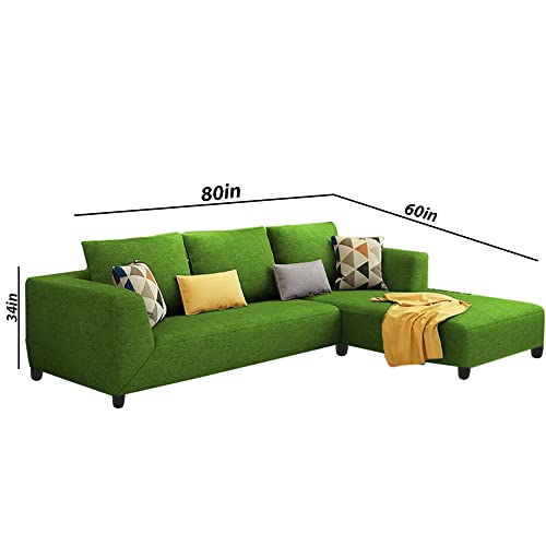 Image of Galib RHS 4 Seater L Shape Sofa Set for Living Room (Green Fabric)