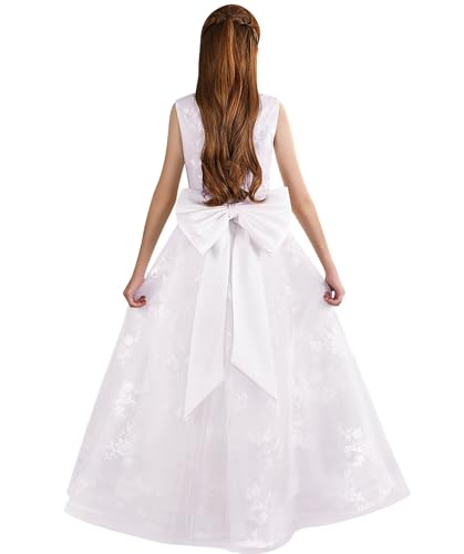 Tulle Flower Girl Dresses for Wedding with Bow Lace Appliques First Communion Dresses for Girls