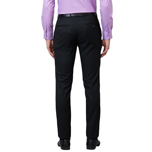 Image of Raymond Men's Slim Fit Mid Rise Poly Viscose Blend Solid Pattern Flat Front Formal Trouser