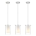 AKEZON 3-Light Pendant Light, Indoor Glass Hanging Light Fixture, Adjustable Height, Brushed Nickel Finish for Kitchen Dining Room
