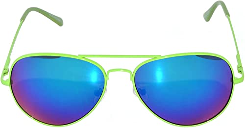 Stylish Aviator Sunglasses Mirror Lens Green Neon Metal Frame Spring Hinge2