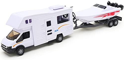 Toyland® Wohnmobilanhänger & Yellow Speedboat Play Toys - Fahrzeugspielzeug im Maßstab 1:48 (Weiß)