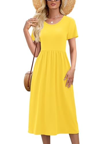 Image of Heymoments Women's Casual Short Sleeve Midi Dress Crewneck A Line Tiered Flowy Loose Travel Long Dresses with Pockets