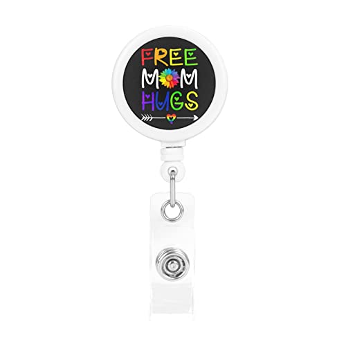 Free Mom Hugs LGBTQ Pride Month Porta badge retrattile Reel Clip Porta carte d'identità per infermiere Studente Impiegato