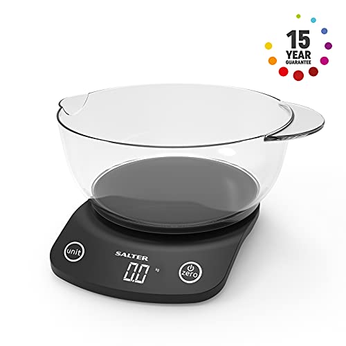 Salter 1074 BKDR Electronic Digital Kitchen Scale, Max 5 Kg, Cooking , Baking, Add & Weigh, Measures Liquids/Fluids, Hidden Until Lit Display, 1.8 litre Dishwasher Safe Bowl, Pouring Lip, Black - Image 7
