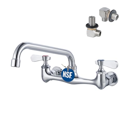 Phivan NSF/ANSI 61 Certified 8' Lead-Free Commercial Sink Faucet Wall Mount, 3 Compartment Sink Faucet with 8' Swivel Spout & Ceramic Valve for Kitchen/Restaurant/Laundry/Utility Sinks, 2 Hole