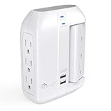 ON 6-Outlet Wall Tap Surge Protector- Top Power Strip w/6 Power Outlets + 2 USB Ports- Portable Wall-Mount Socket - Best Power Surge Protection & Smart Charging S For Home, The Office, Travel- White
